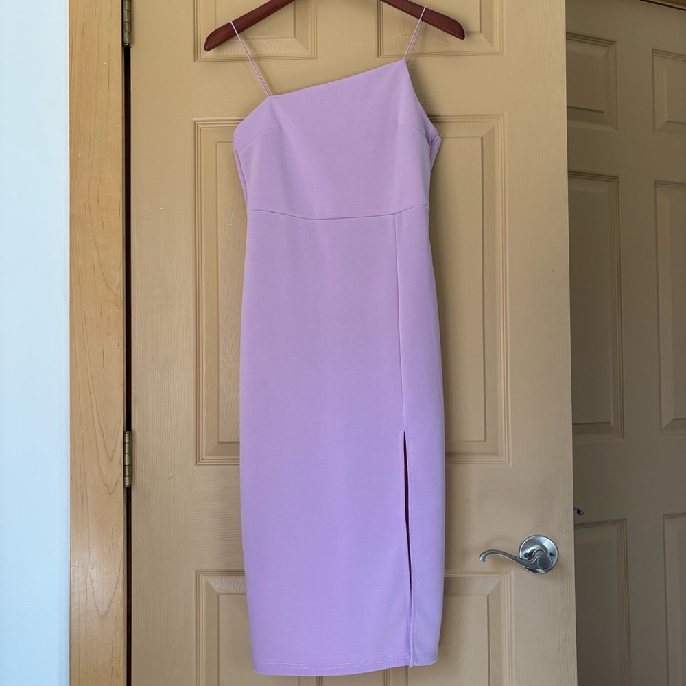 LYANER | Asymmetrical Lavender Split Hem Bodycon Elegant Midi Dress |‎ Size M